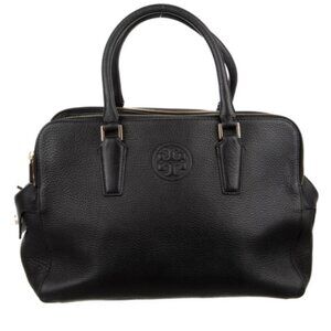 🖤 Tory Burch Black Pebbled Leather Satchel Bag Gold Hardware Many Compartments